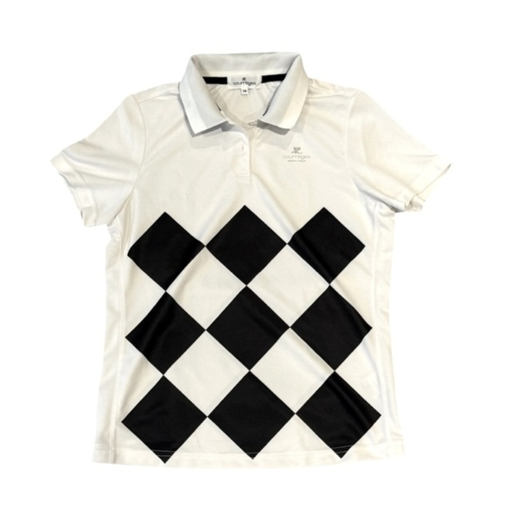 Courrèges Black and White Harlequin Pattern Polo Size 38 EUC